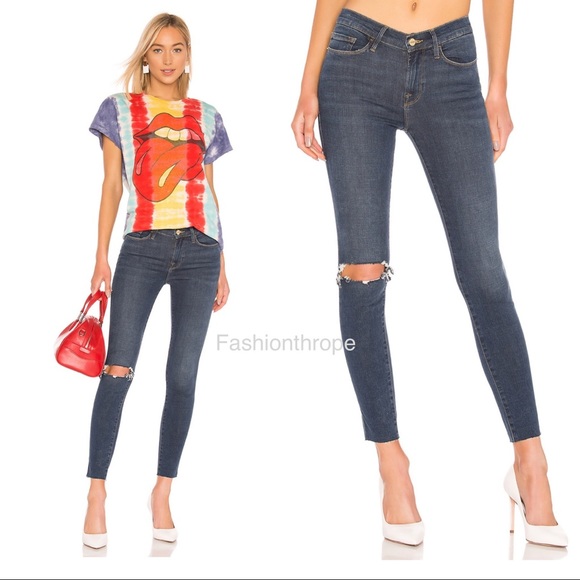Frame Le Skinny De Jeanne Raw Distressed Jeans - Picture 2 of 10